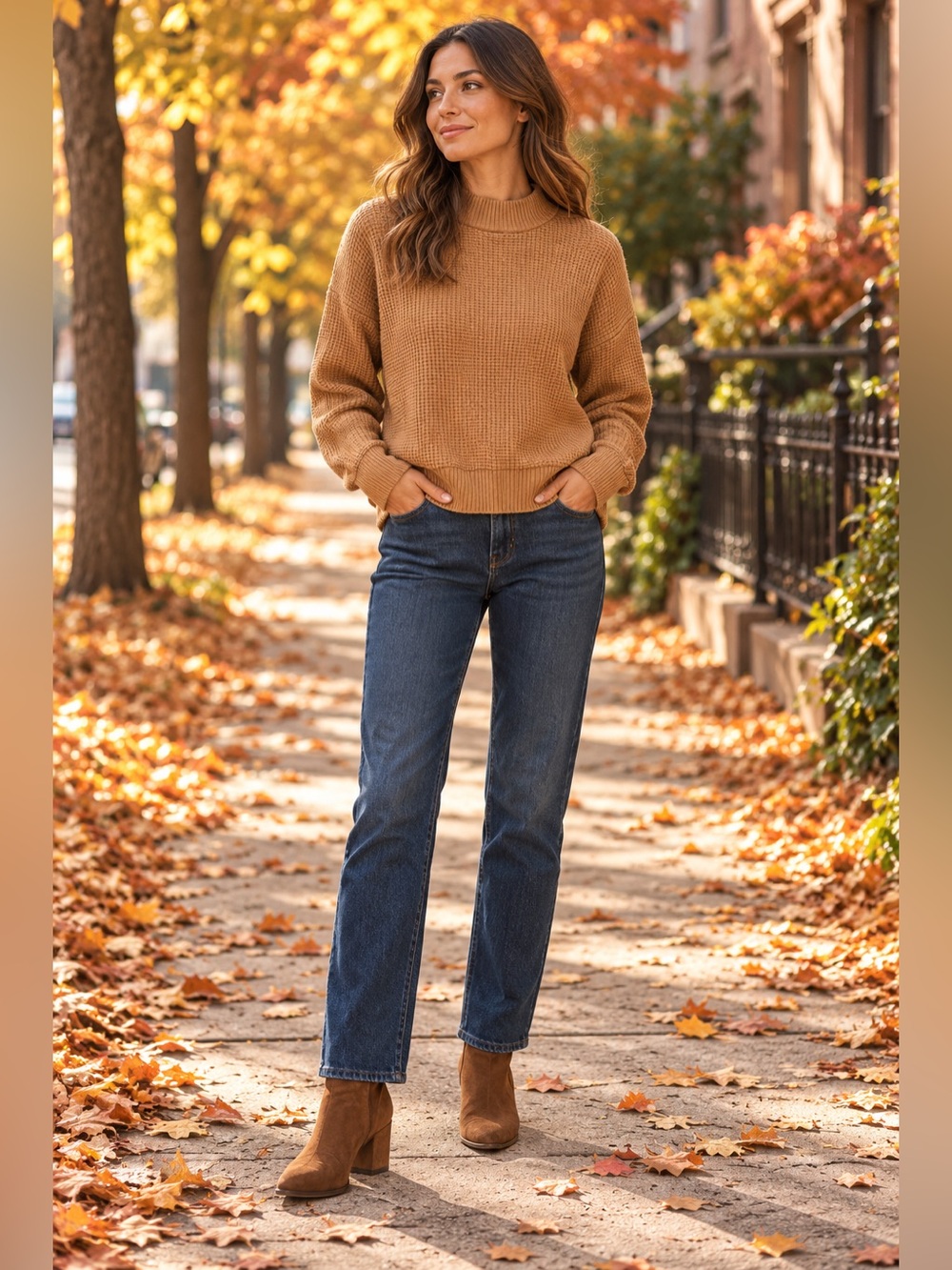 Aritzia Tna Waffle Knit High Neck Sweater Tan 2XS Fall Classic